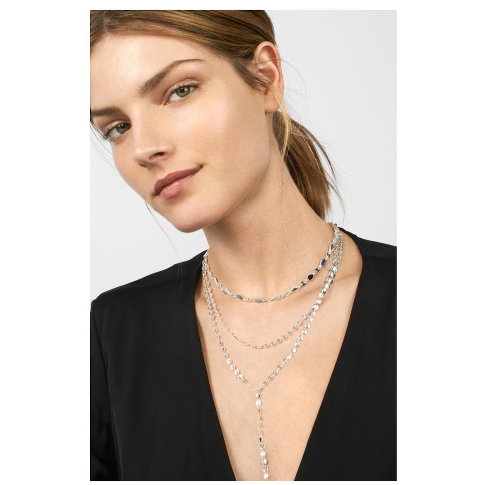 CANVAS Layered Y Coin Necklace in Silver